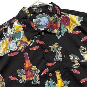 AFTCO Bluewater Shirt Mens L Hawaiian Short Sleeve Button Up‎ Fish Cocktail Beer